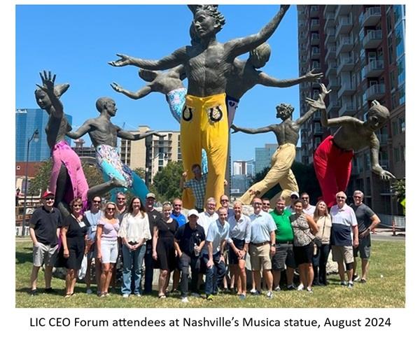LIC CEO Forum attendees at Nashville's Musica statue, August 2024